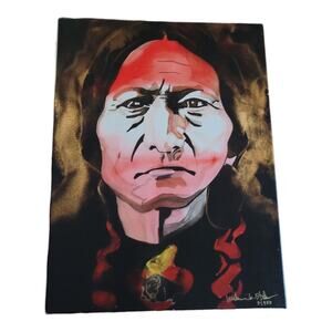 Native American Indian Sitting Bull Watercolor Painting on Canvas 2/950